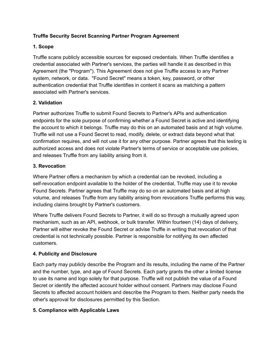 Secret Scanning Partner Program Agreement, page 1 of 2